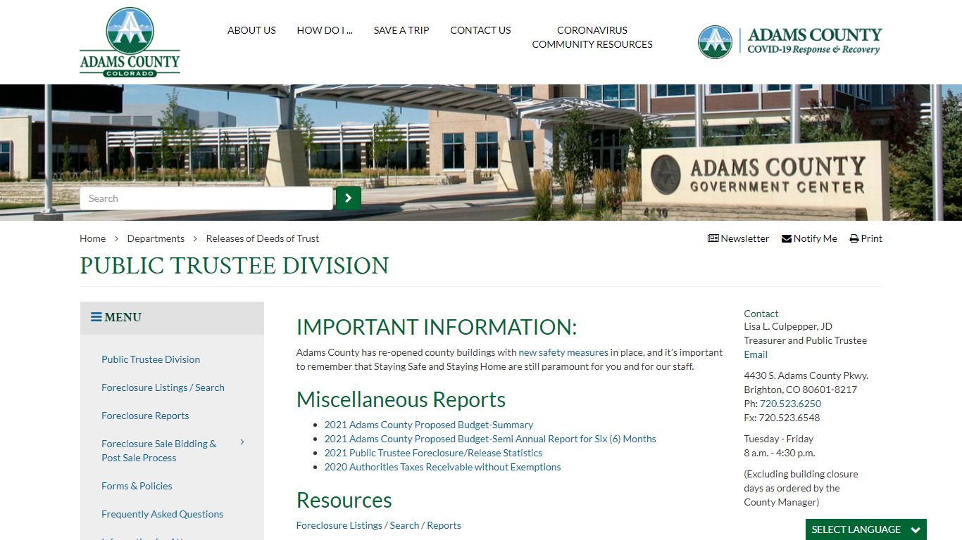 Public Trustee Division - Adams County, Colorado